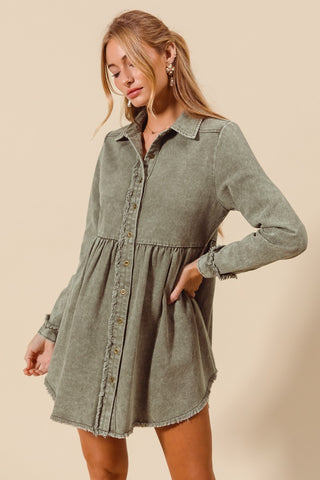 WASHED TWILL BUTTON DOWN DRESS
