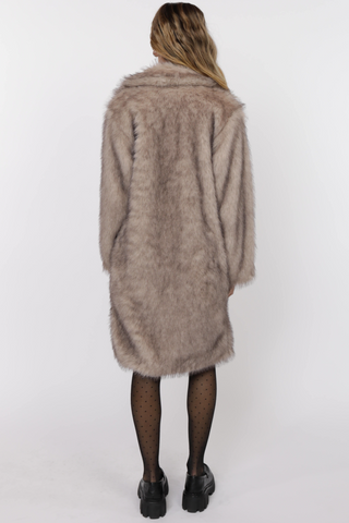 PIXIE TIPPED VEGAN FUR COAT IN (BEIGE/BROWN) - SAGE THE LABEL