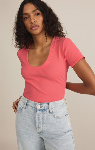 SIRENA SHORT SLEEVE RIB TEE (SUNSET PINK) - Z SUPPLY