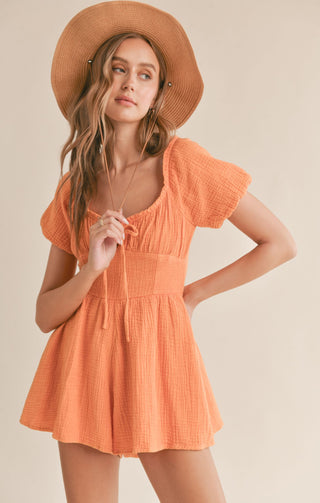 Hobbies Garment Washed Romper (Orange)