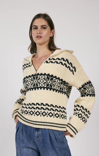 GREAT OUTDOORS HALF ZUP SWEATER (IVORY/BLACK)