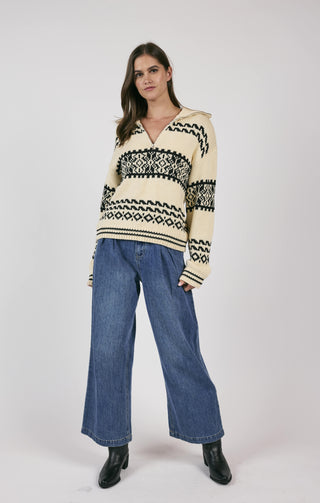 GREAT OUTDOORS HALF ZUP SWEATER (IVORY/BLACK)
