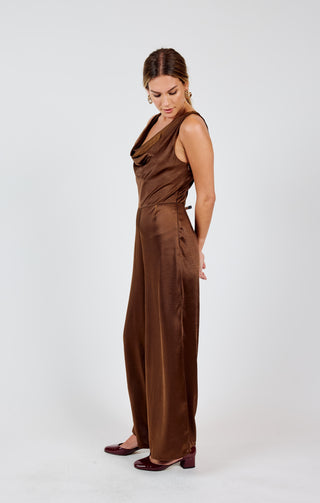 WARM TEA COWL NECK JUMPSUIT (CHOCOLATE)