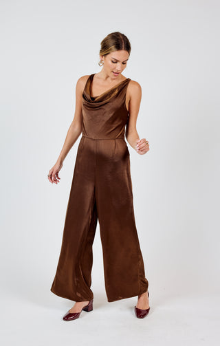 WARM TEA COWL NECK JUMPSUIT (CHOCOLATE)