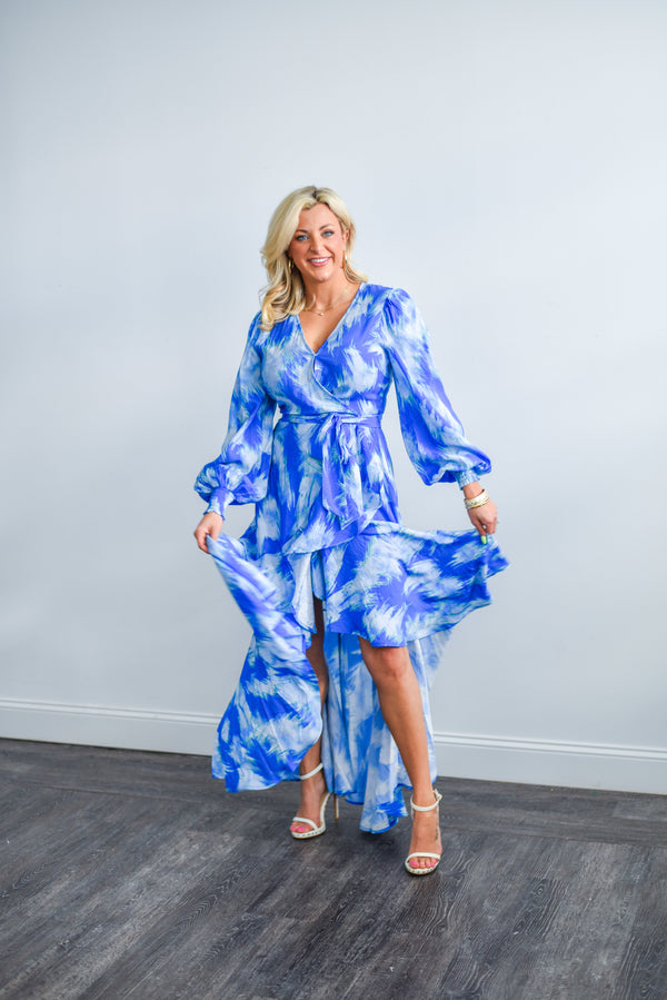 Printed Woven Maxi Dress (Blue)