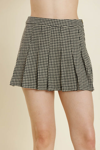 HOUNDSTOOTH PLEATED SKIRT - AUREUM