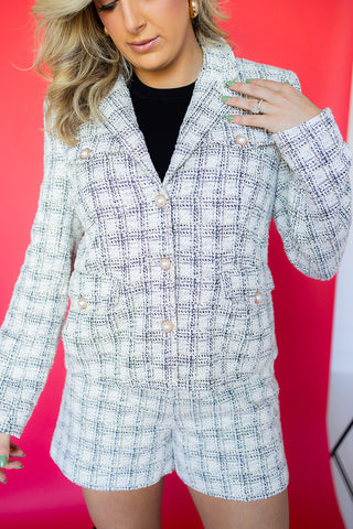 PLAID TWEED BLAZER (WHITE/BLACK)