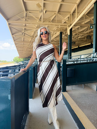 Davina Bias Dress (Chocolate Stripe)