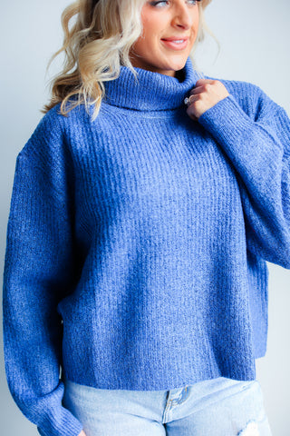 High Neck Relaxed Fit Pull Over Sweater (ROYAL BLUE)