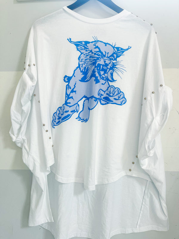 Game Day Studded Over sized High Low T Shirt (White)