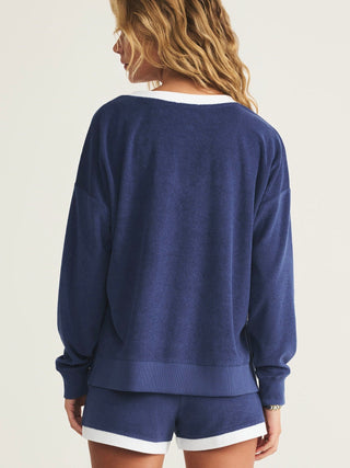 (MEDIUM + LARGE) MARX V-NECK TERRY SWEATSHIRT  (YACHT BLUE) - Z SUPPLY