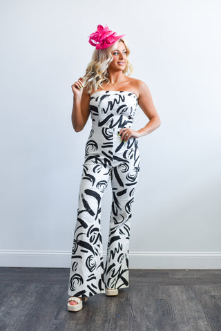 Printed Twill Jumpsuit Black/White