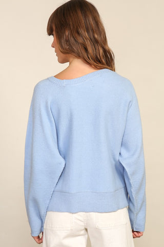 ASYMMETRICAL NECKLINE SWEATER (SKY BLUE)