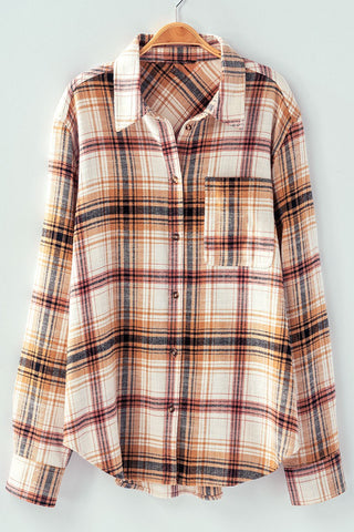 PLAID FLANNEL BUTTON DOWN SHIRT (Saffron)