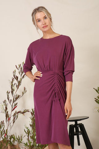 HOLIDAY RUCHED DRESS (PLUM)