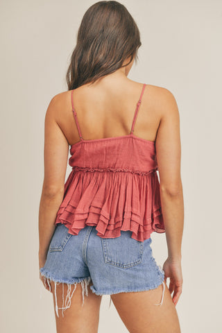 EYELET PEPLUM SWING CAMI TEABERRY TANK