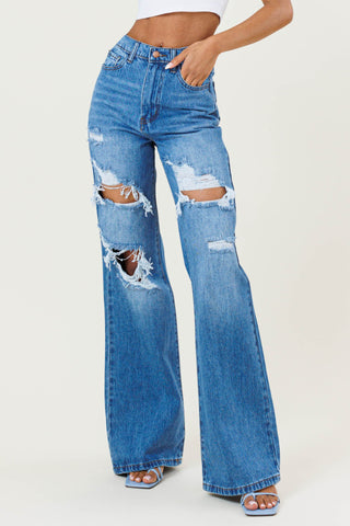 HIGH WAISTED WIDE LEG JEAN (MEDIUM STONE)