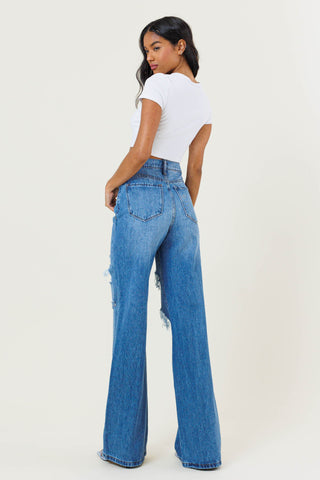 HIGH WAISTED WIDE LEG JEAN (MEDIUM STONE)