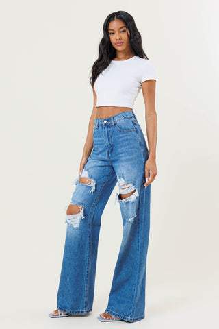 HIGH WAISTED WIDE LEG JEAN (MEDIUM STONE)