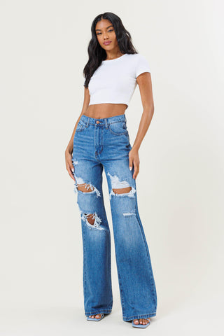 HIGH WAISTED WIDE LEG JEAN (MEDIUM STONE)