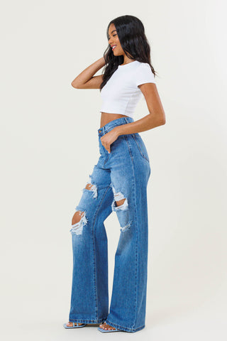 HIGH WAISTED WIDE LEG JEAN (MEDIUM STONE)