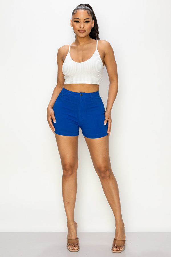 HIGH WAISTED COLORED SUPER-STRETCH WOMEN SHORTS IN ROYAL BLUE