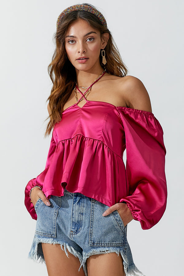 SATIN BABY DOLL TWO-WAY BLOUSE