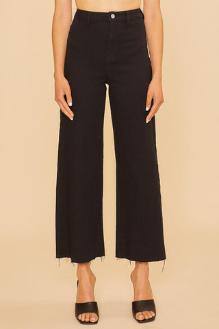 HIGH RISE STRETCH WIDE LEG GARMENT DYE DENIM JEANS (BLACK)