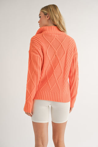 COLLARD ZIPPER PULLOVER KNIT SWEATER TOP (ORANGE)