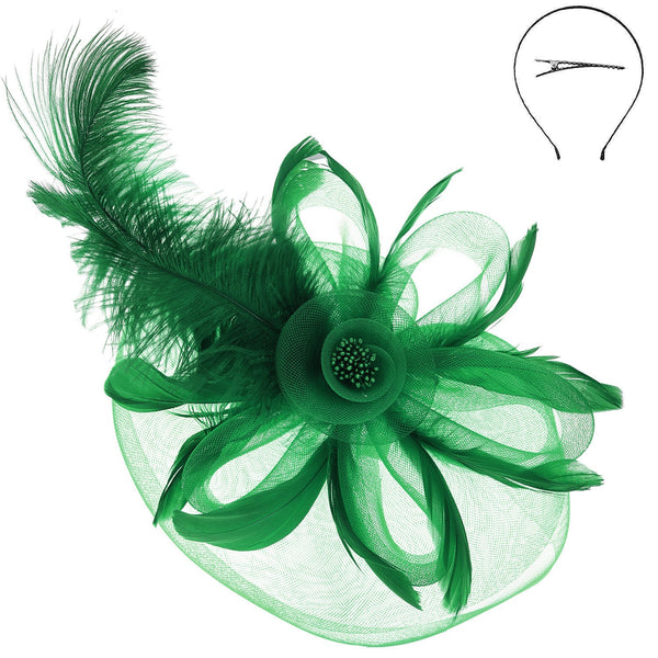 DERBY PEACOCK FEATHER FASCINATOR (GREEN)