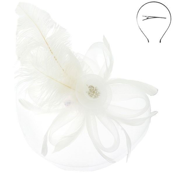 DERBY PEACOCK FEATHER FASCINATOR (WHITE)