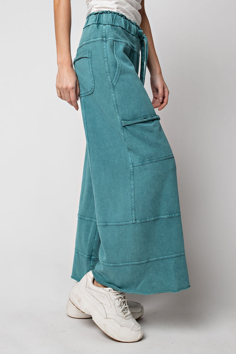 MINERAL WASHED TERRY KNIT PANTS (TEAL)