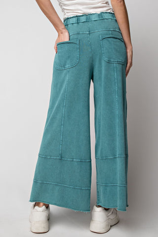 MINERAL WASHED TERRY KNIT PANTS (TEAL)