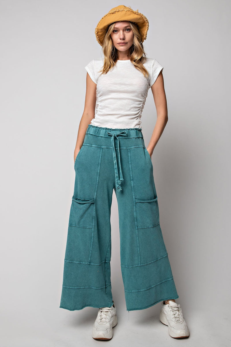 MINERAL WASHED TERRY KNIT PANTS (TEAL)