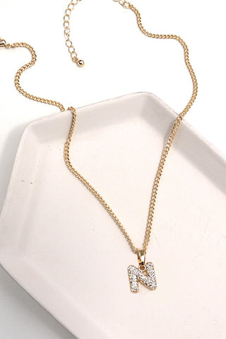 RHINESTONE INITIAL CHAIN NECKLACE