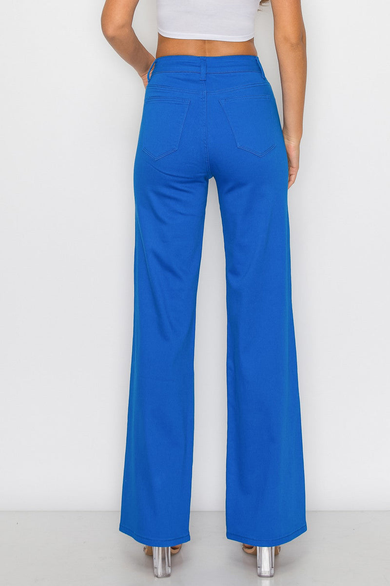 HIGH WAISTED SUPER-STRETCH COLORED WIDE LEG JEANS