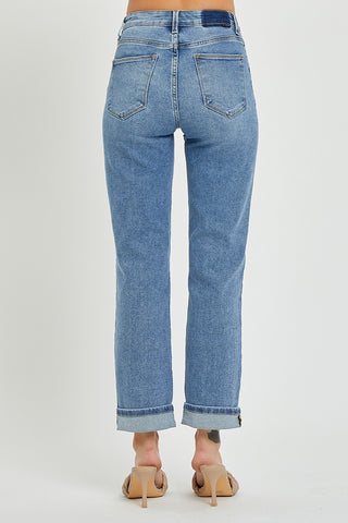 HIGHRISE CROSSOVER STRAIGHT LEG JEANS