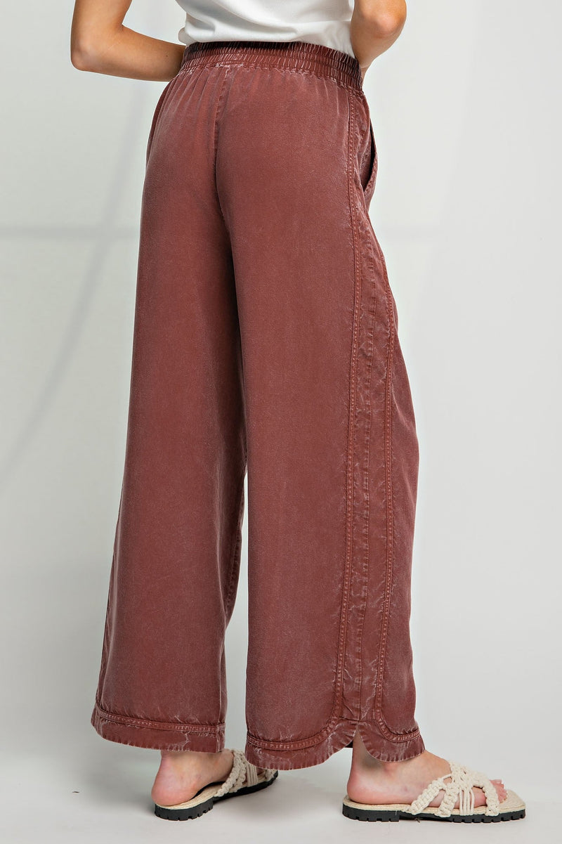 MINERAL WASHED SOFT TWILL WIDE LEG PANTS (EXPRESSO)