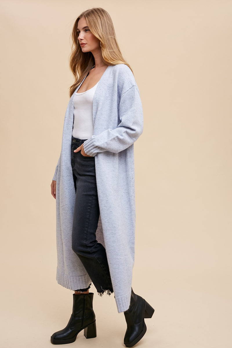 WOOL BLENDED SOFT MAX OPEN SWEATER CARDIGAN - Light Grey