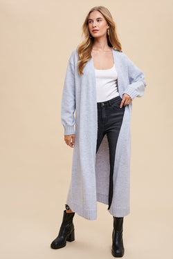 WOOL BLENDED SOFT MAX OPEN SWEATER CARDIGAN - Light Grey