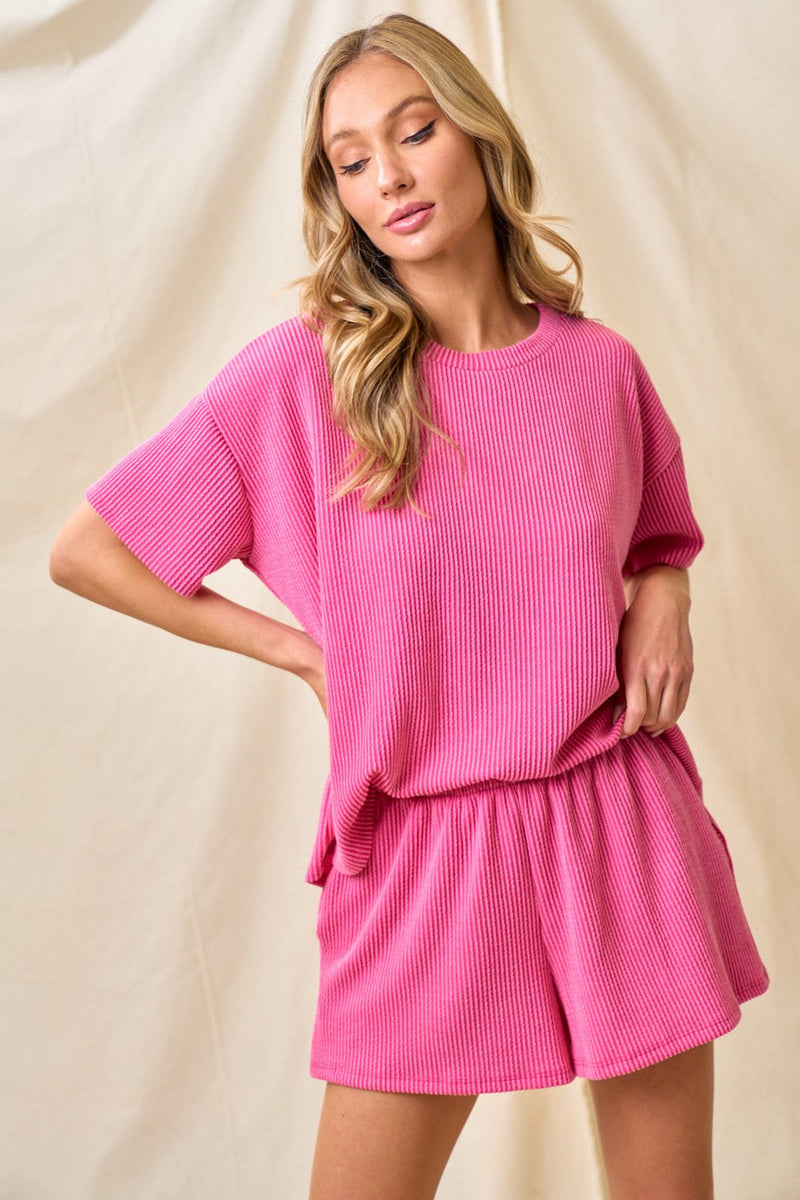Everyday Comfy Rib Top and Short set (PINK)