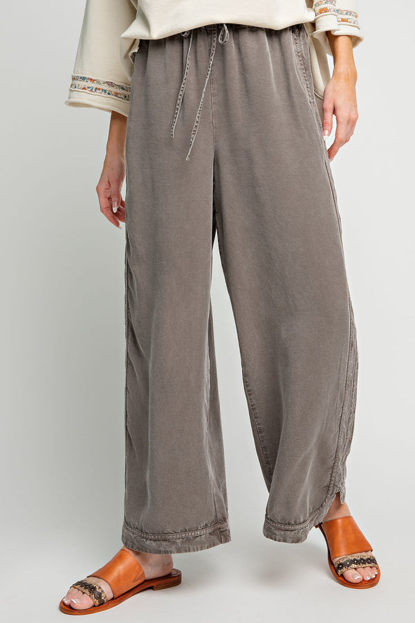 MINERAL WASHED SOFT TWILL WIDE LEG PANTS (ASH)