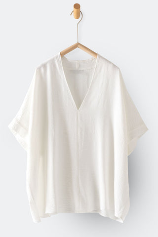 OVERSIZED VNECK FOLDED SHORT SLEEVE TOP IN IVORY