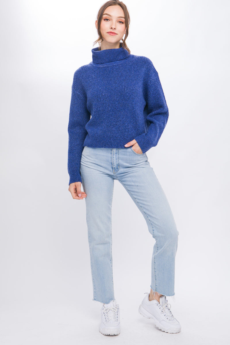 High Neck Relaxed Fit Pull Over Sweater (ROYAL BLUE)