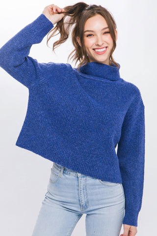 High Neck Relaxed Fit Pull Over Sweater (ROYAL BLUE)