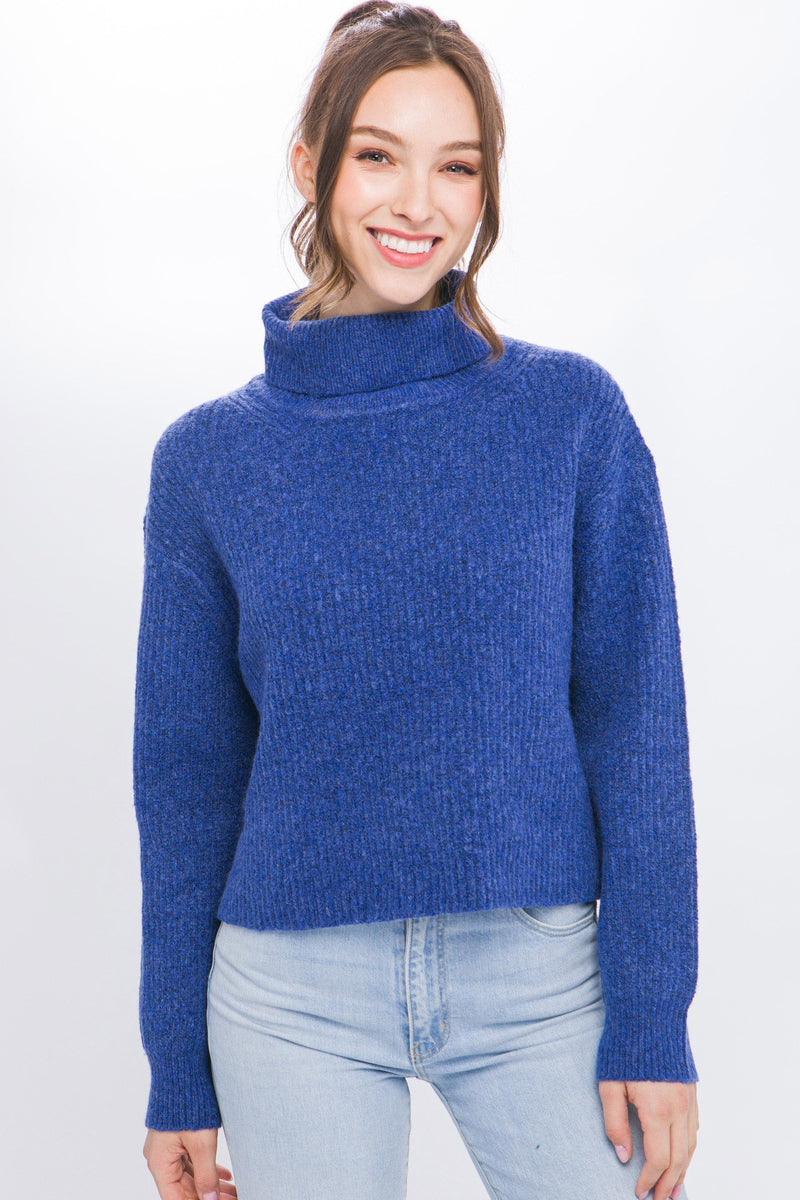 High Neck Relaxed Fit Pull Over Sweater (ROYAL BLUE)