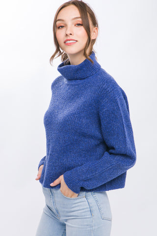 High Neck Relaxed Fit Pull Over Sweater (ROYAL BLUE)