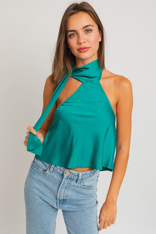 HALTER NECK SATIN TOP (TEAL)