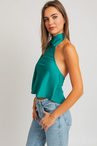 HALTER NECK SATIN TOP (TEAL)