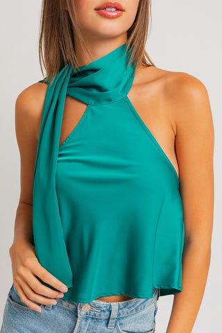 HALTER NECK SATIN TOP (TEAL)